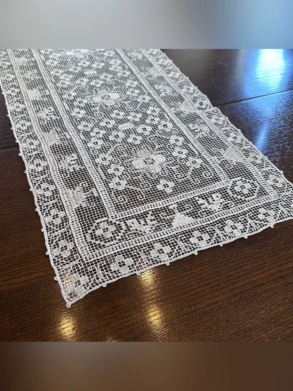 Vintage Filet Crochet Lace Banquet 18 Placemats 11x17 Runner 46x15 Ecru 19pc Set